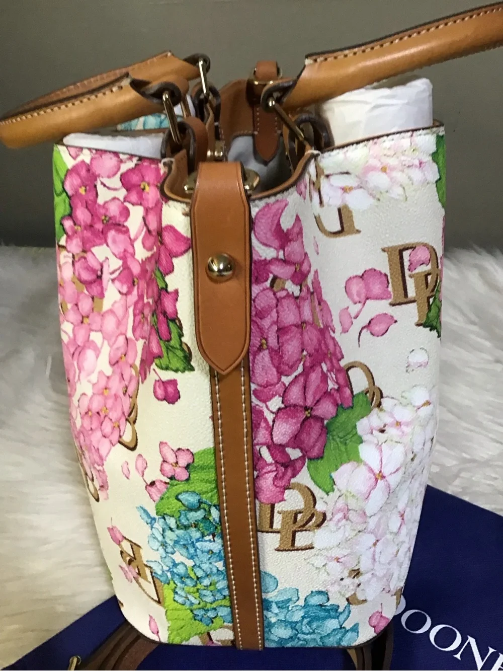 Dooney hydrangea monogram floral satchel Brenna